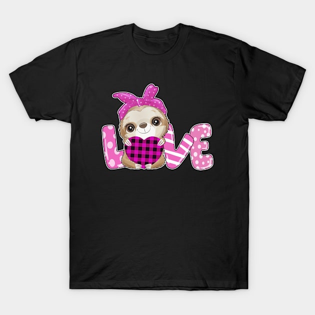 sloth love holding heart Valentines Day Cute Animal Lover T-Shirt by Marcekdesign